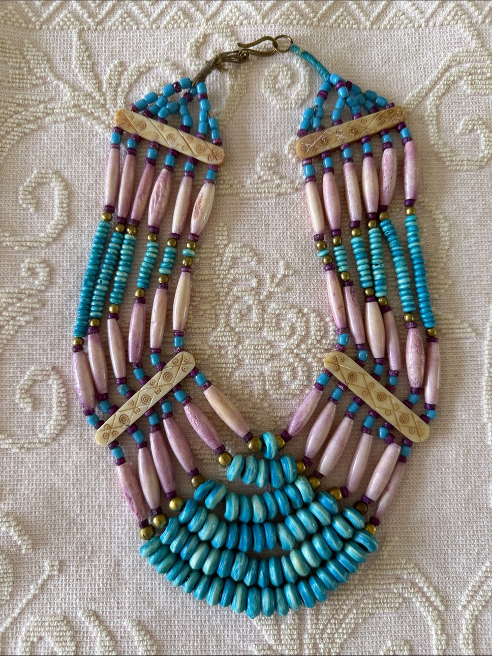 Handcrafted Turquoise & Lavender Beaded Tribal Ceremonial Necklace